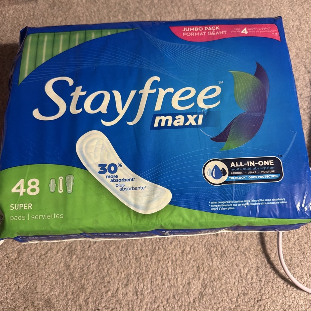 Stayfree Maxi Pads Super Wingless Unscented 48 Ct Jumbo Pack Brand New Sealed